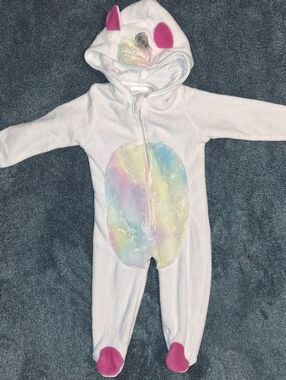 Nanette Baby White Unicorn Plush One-Piece with Pastel Belly